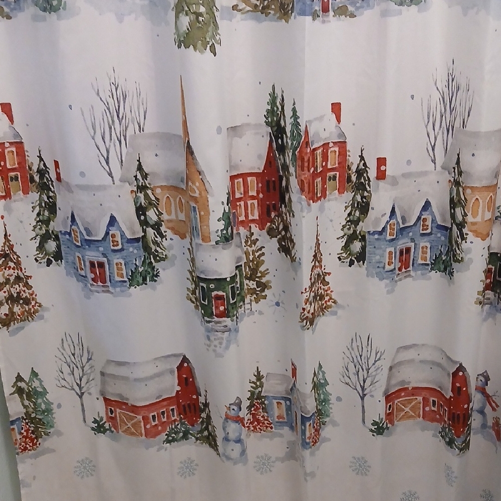 Avanti Festive Village Shower Curtain - Red, Blue, Green, White